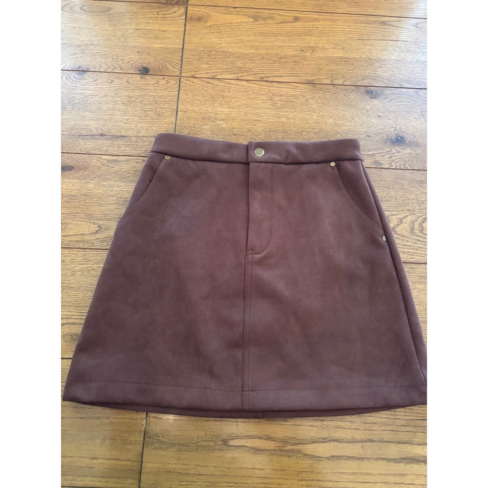 Evereve Claudia Mini Skirt Womens 28 Brown NEW WT Faux Suede A-Line